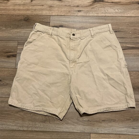 Men's VTG Carhartt Duck Canvas Carpenter Shorts SZ 42x9 Beige B25 WET Y2K - Picture 1 of 8